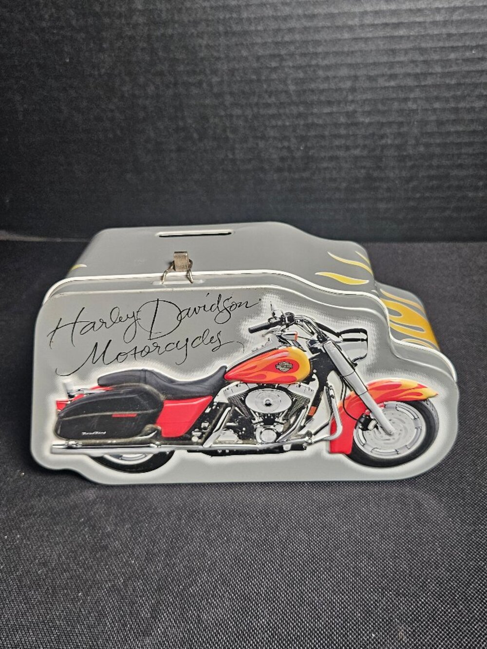 Harley Davidson 2005 Road King Tin Bank American Greetings Flamed Motorcycle 8"